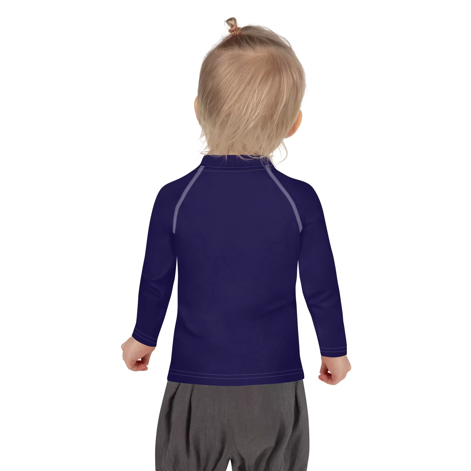 Playful Protection: Kid's Solid Color Rash Guards for Girls - Midnight Blue