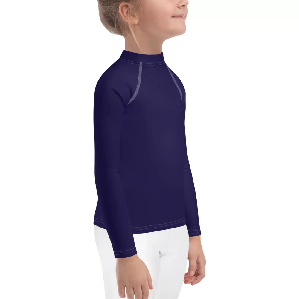 Playful Protection: Kid's Solid Color Rash Guards for Girls - Midnight Blue