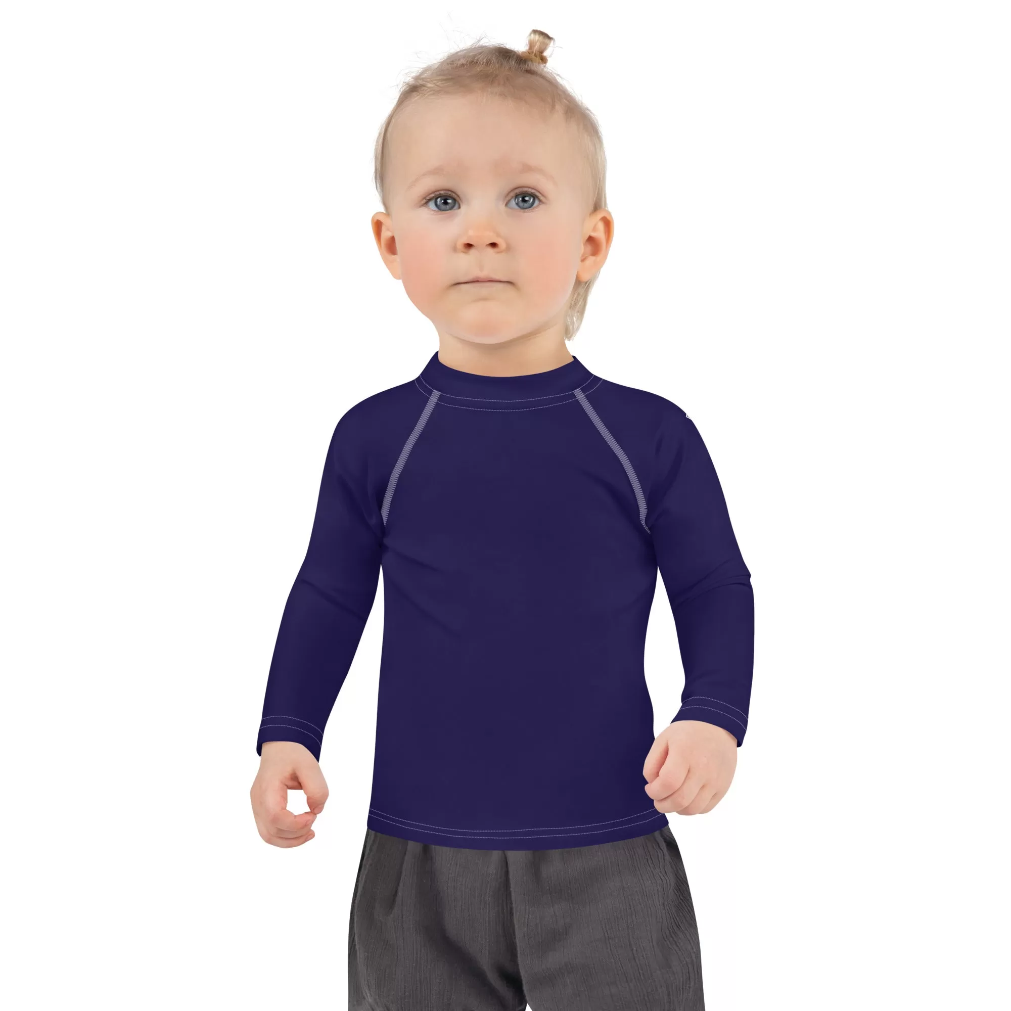 Playful Protection: Kid's Solid Color Rash Guards for Girls - Midnight Blue