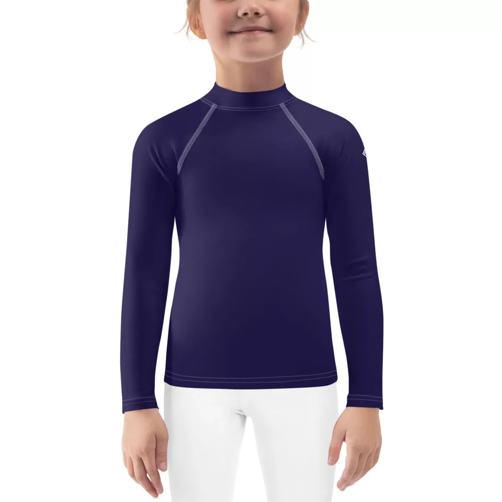 Playful Protection: Kid's Solid Color Rash Guards for Girls - Midnight Blue