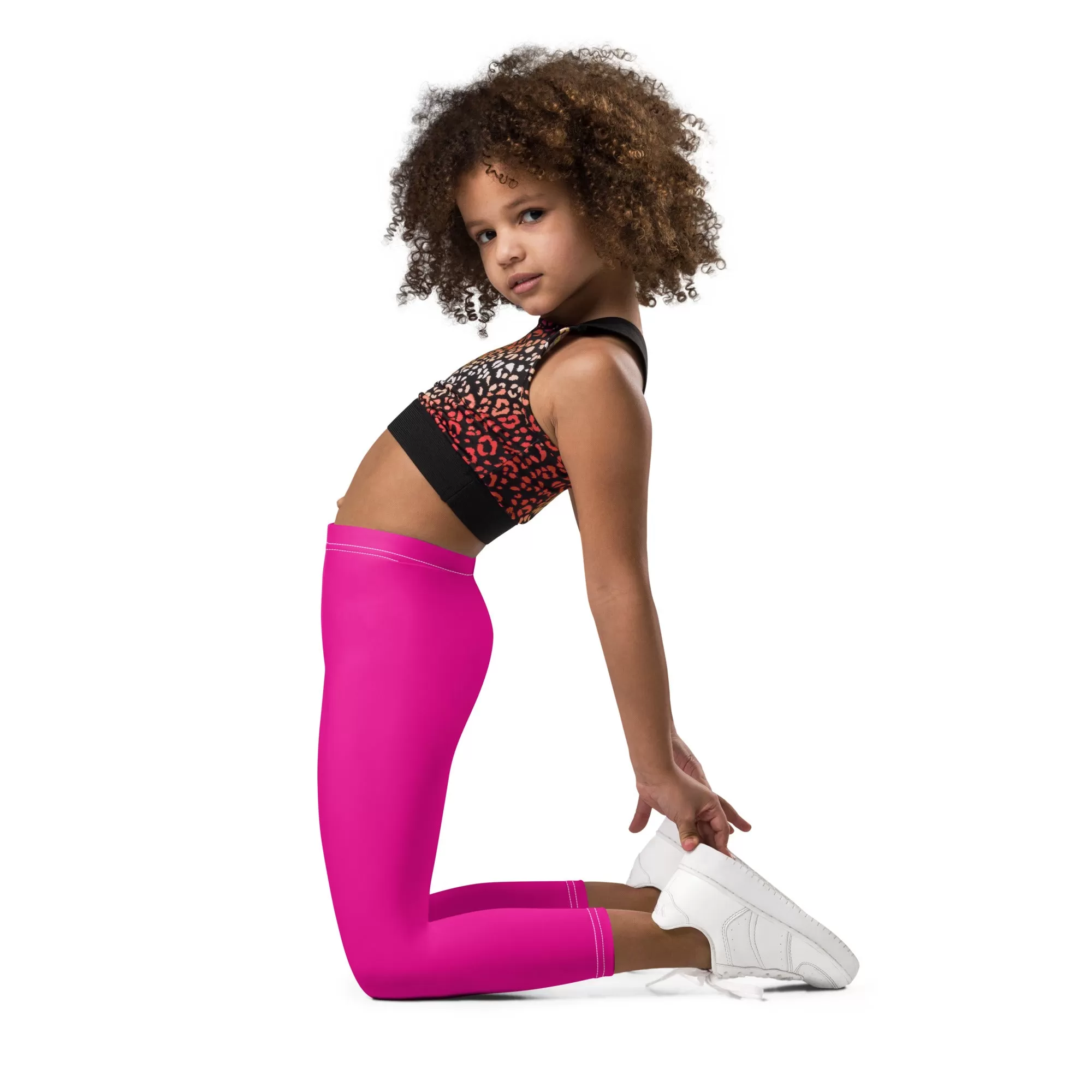 Playtime Perfection: Solid Color Workout Leggings for Girls - Hollywood Cerise