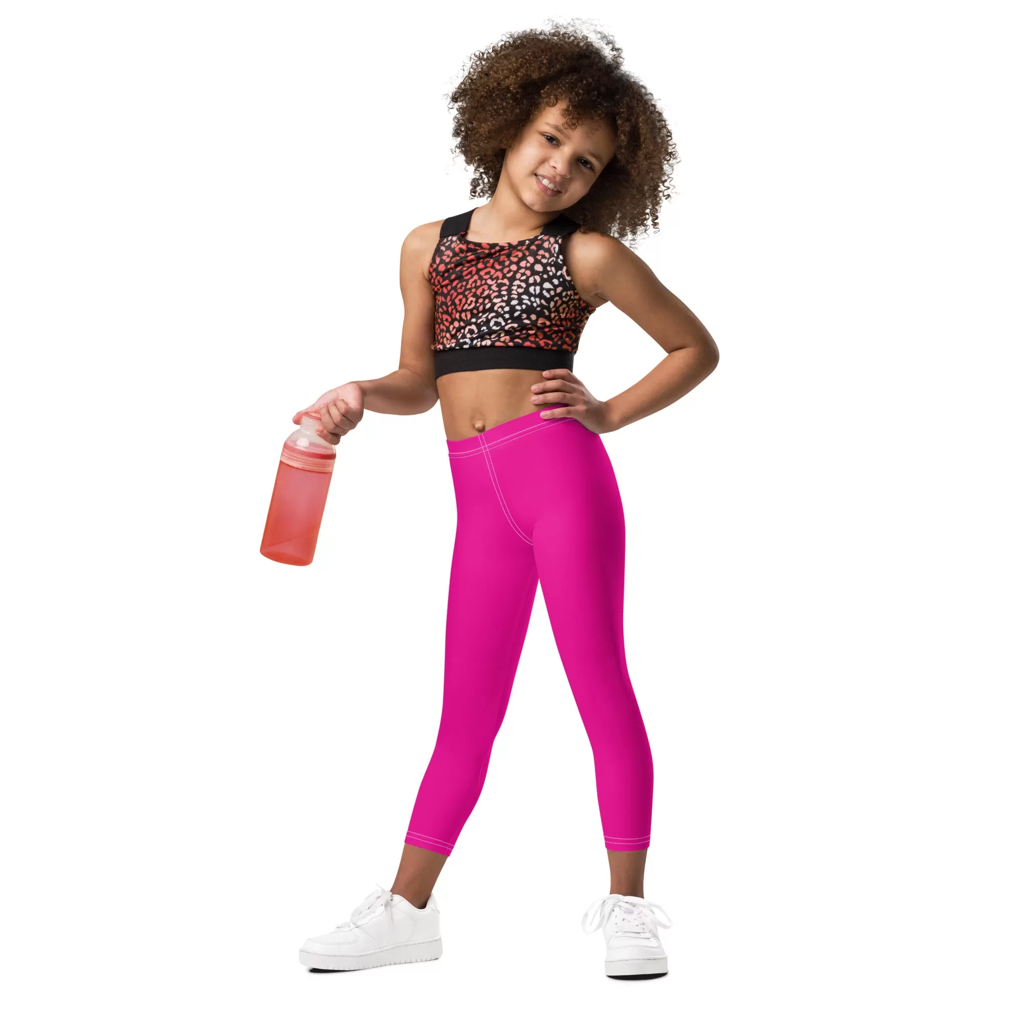 Playtime Perfection: Solid Color Workout Leggings for Girls - Hollywood Cerise