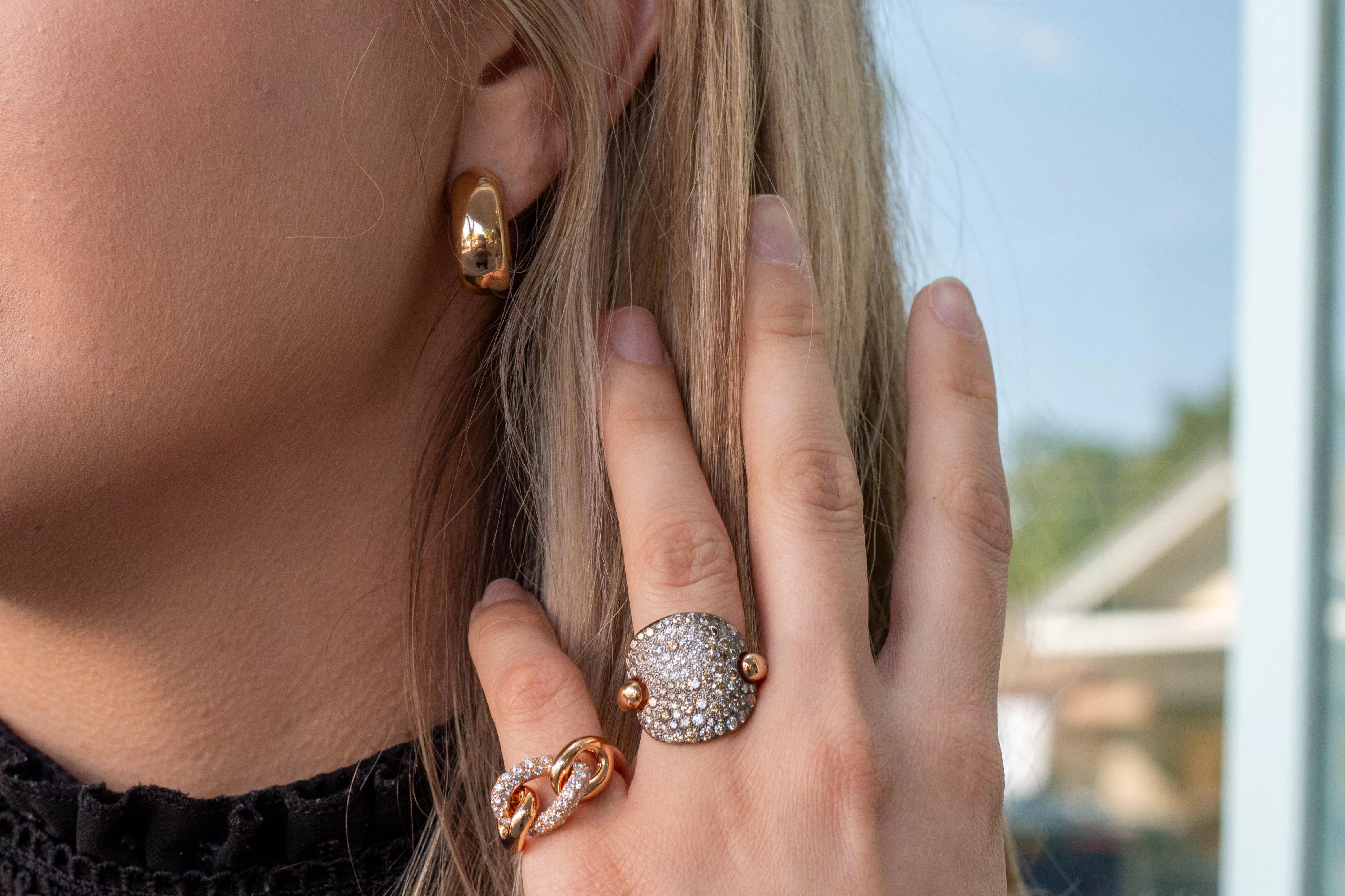 Pomellato - Sabbia - Ring with Brown and White Diamonds, 18k Rose Gold and Black Rhodium