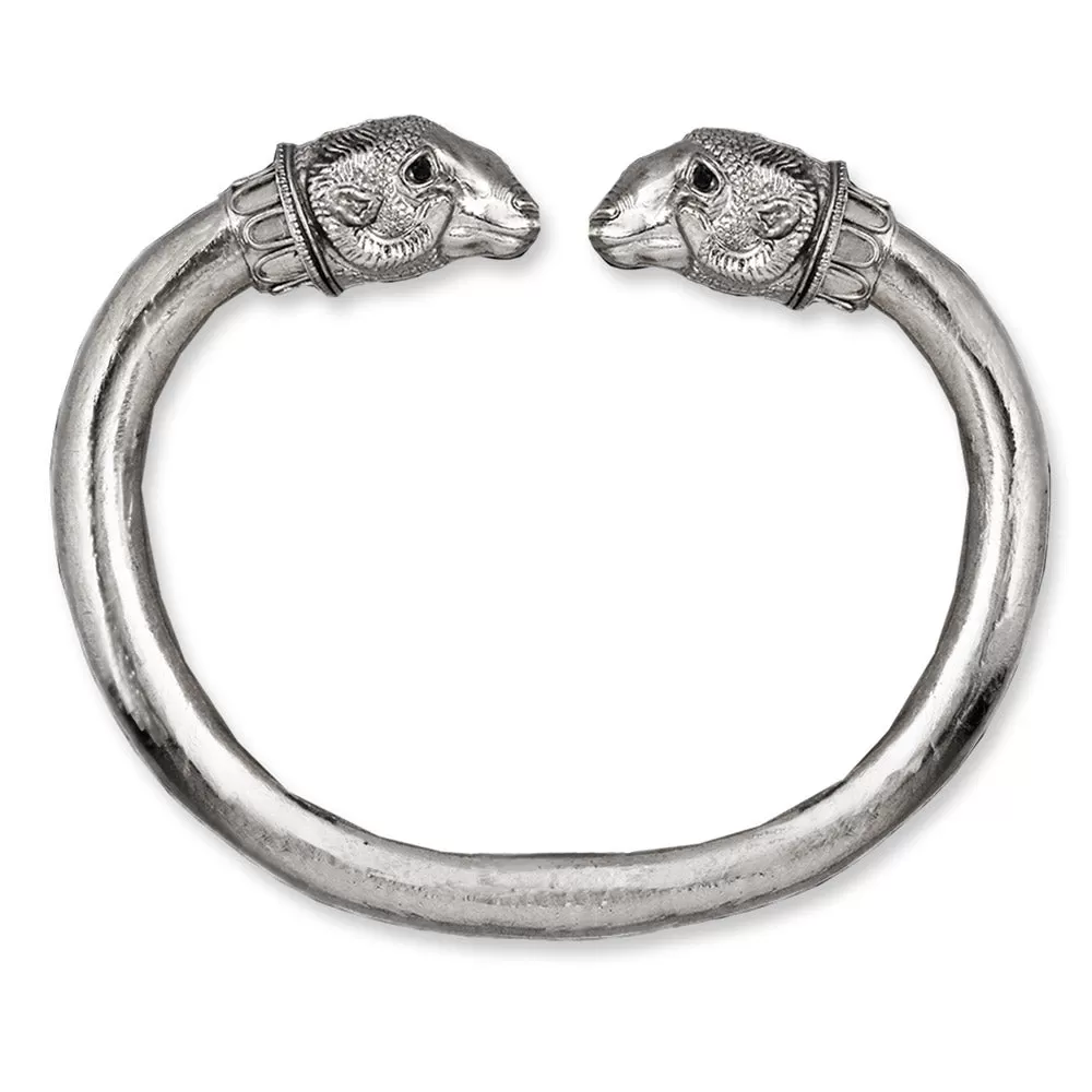 Ram's Head Bangle (ancient design), Handmade Solid Silver Ram Bracelet Men's