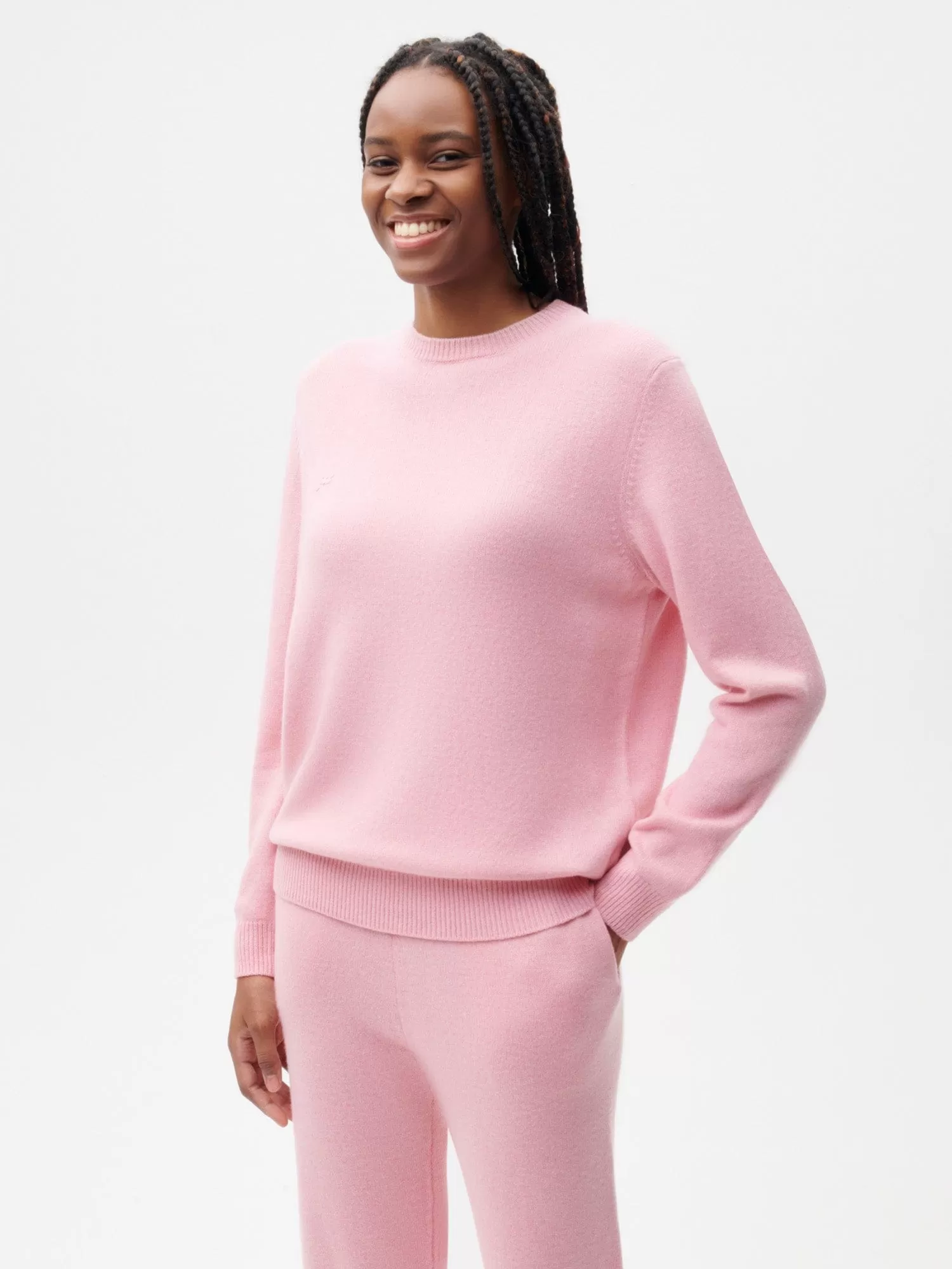 Recycled Cashmere Crewneck Sweatshirt—sakura pink