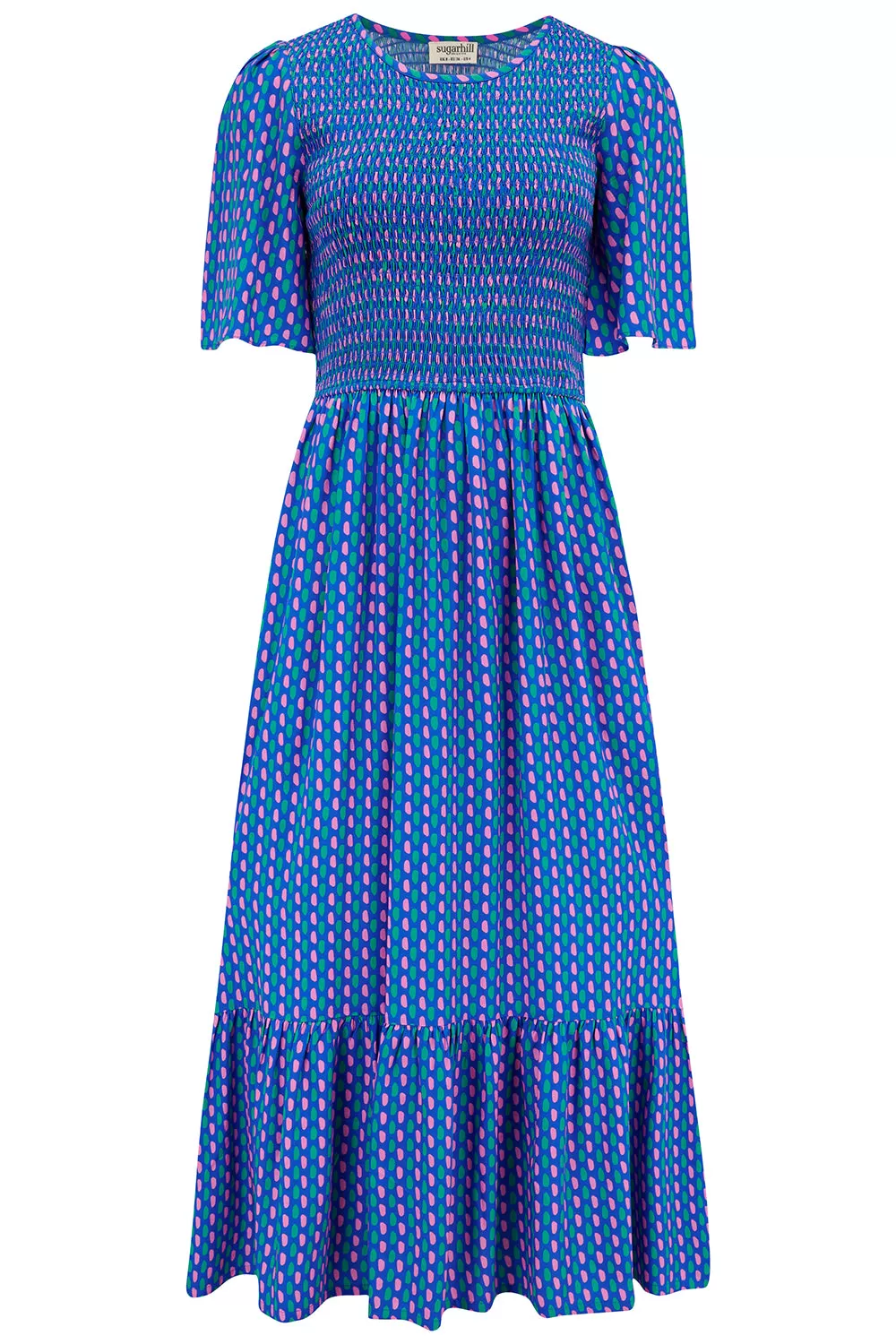 Rumi Shirred Midi Dress - Blue, Dotted Lines