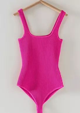 Sculpt Square Neck Bodysuit- Pink