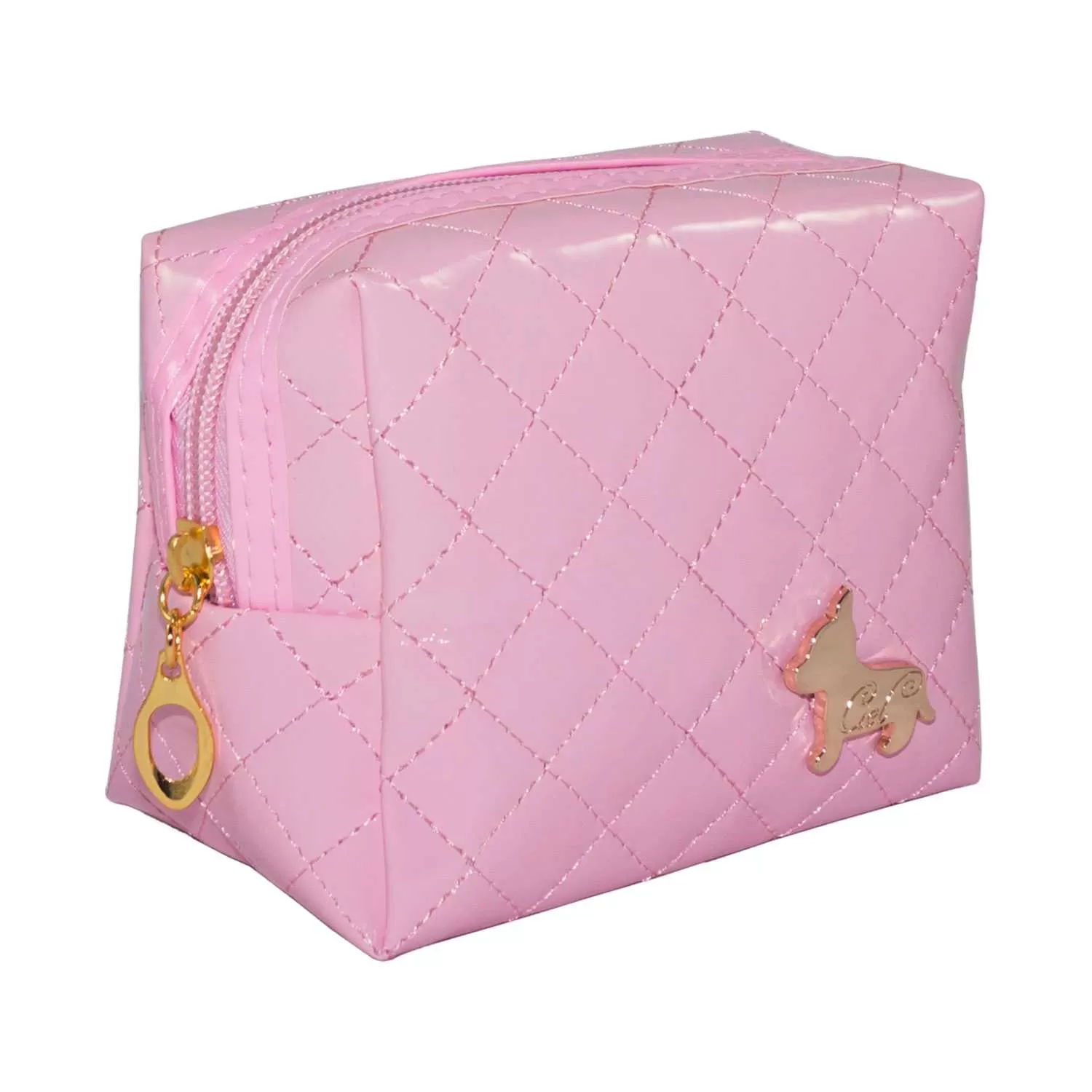 Shiny Rectangular Shape Cosmetic Pouch Bag - Light Pink