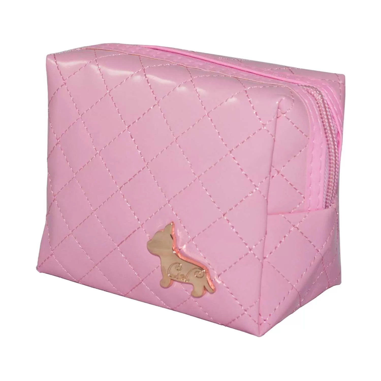 Shiny Rectangular Shape Cosmetic Pouch Bag - Light Pink