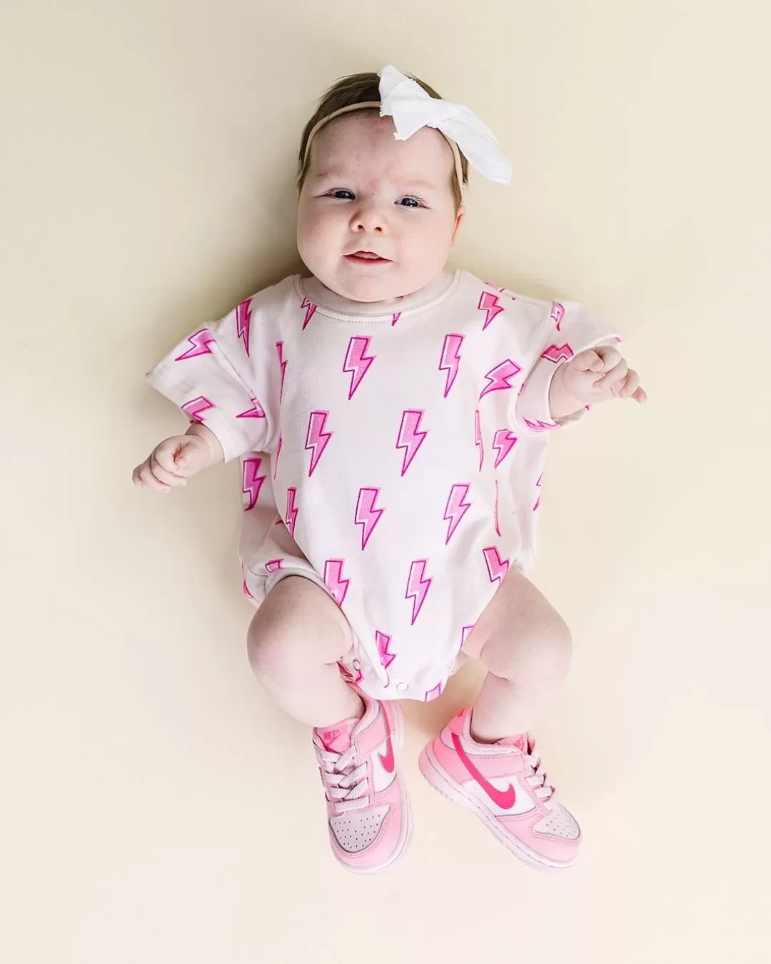 Short Sleeve Bubble Romper | Pink Bolts