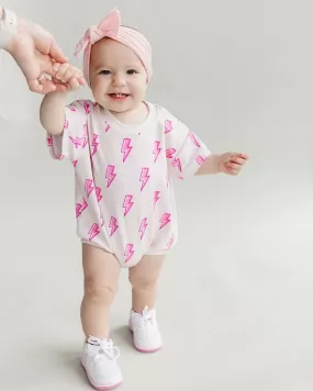 Short Sleeve Bubble Romper | Pink Bolts