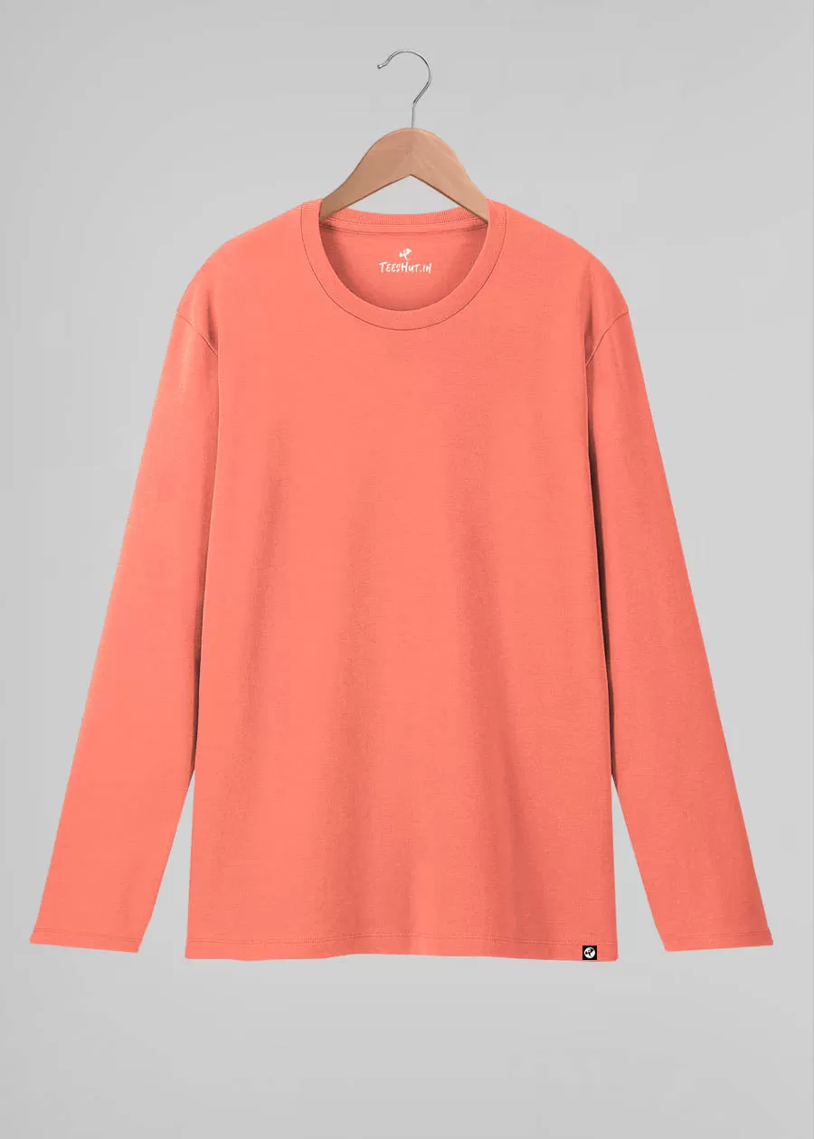 Solid Men Full Sleeve T-Shirt - Salmon Pink