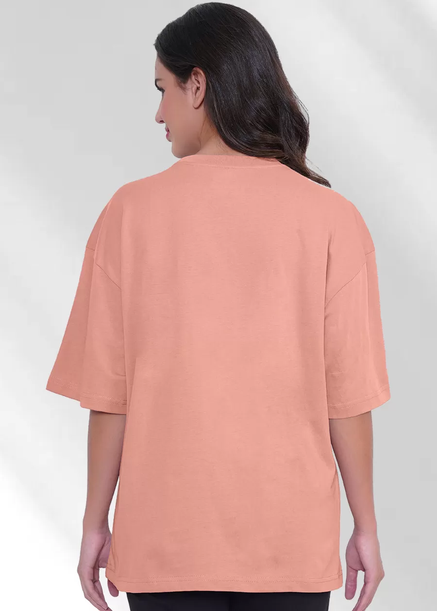 Solid Women Oversized T-Shirt - Salmon Pink