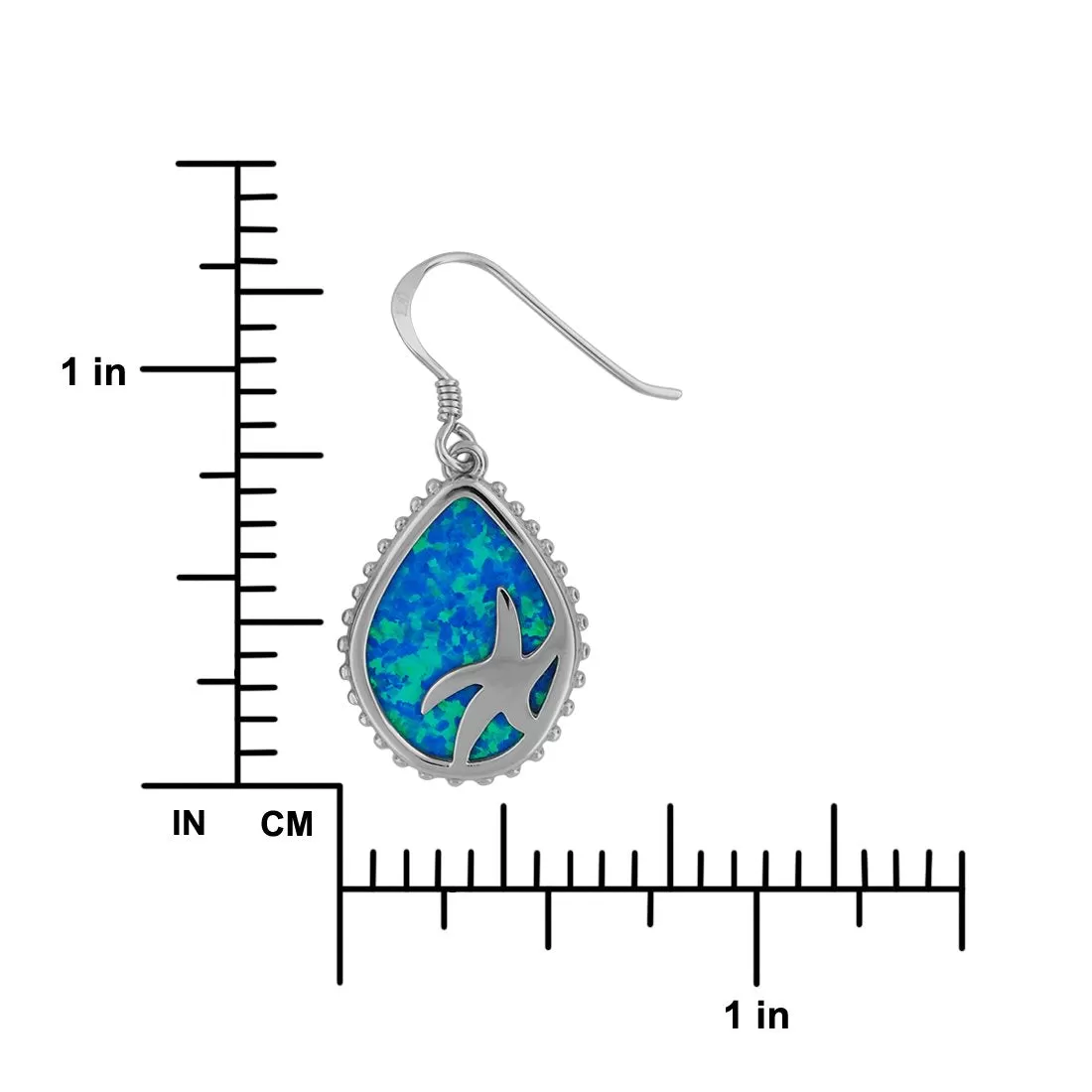 Sterling Silver Synthetic Blue Opal Teardrop Starfish Dangle Earrings