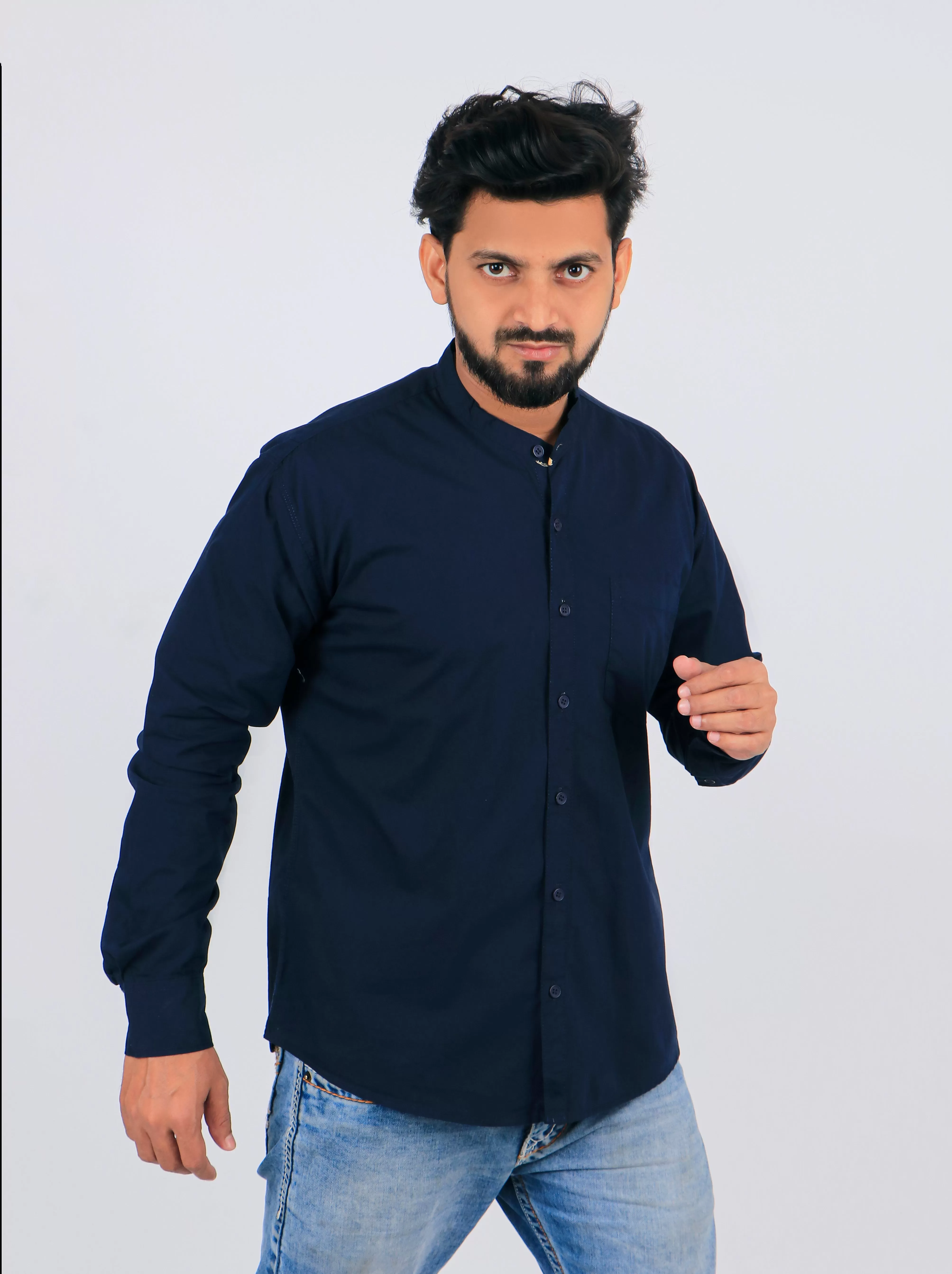 Stylish Men Navy Blue Regular Fit Solid Long Sleeves Formal Shirt