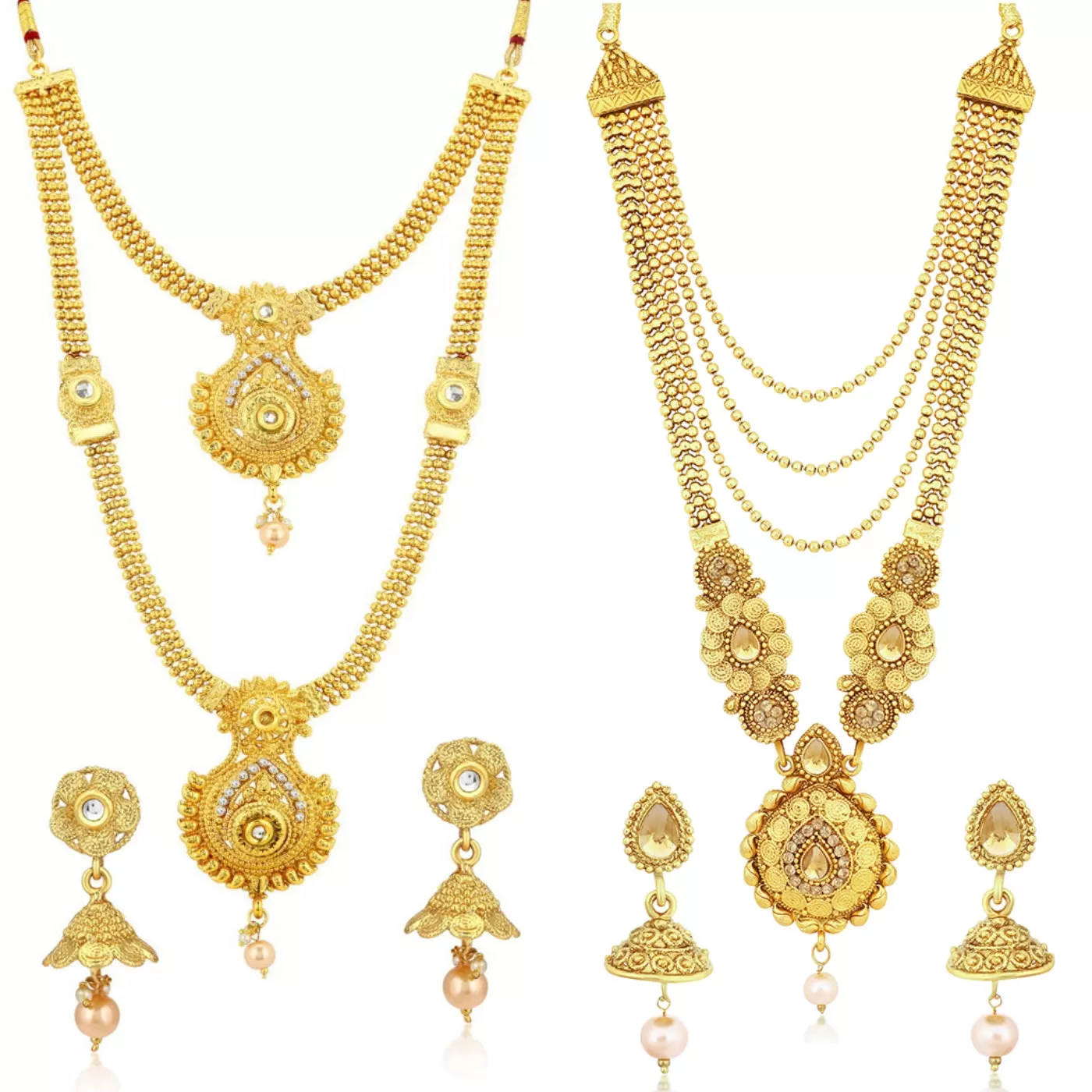 Sukkhi Antique Gold Plated Kundan Multi-String Set of 3 Necklace Combo for Women