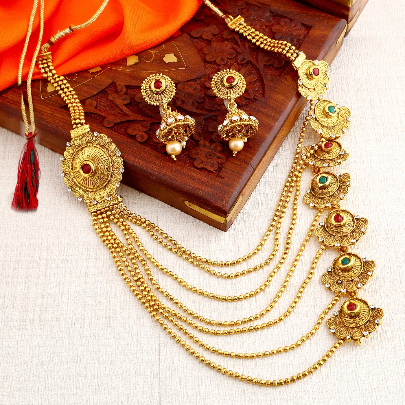 Sukkhi Antique Gold Plated Kundan Multi-String Set of 3 Necklace Combo for Women