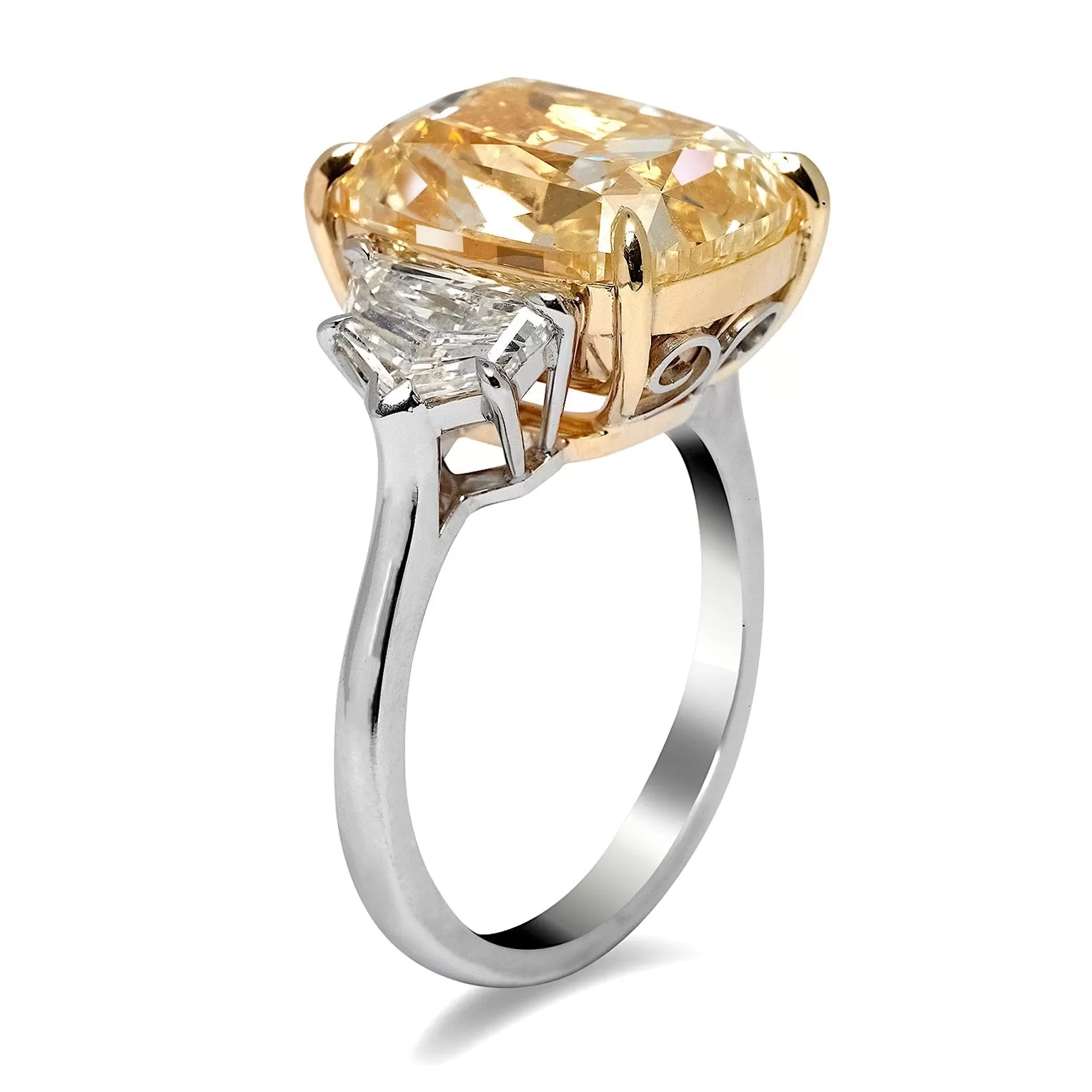 SUNNA 11 CARAT CUSHION CUT NATURAL FANCY LIGHT YELLOW DIAMOND ENGAGEMENT RING PLATINUM & 18K GOLD GIA CERTIFIED 10 CT FLY SI1 BY MIKE NEKTA