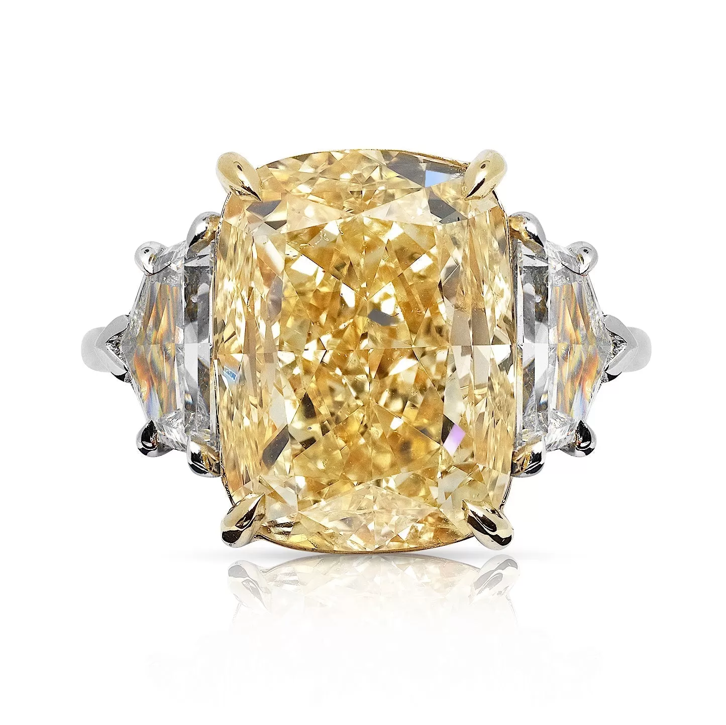 SUNNA 11 CARAT CUSHION CUT NATURAL FANCY LIGHT YELLOW DIAMOND ENGAGEMENT RING PLATINUM & 18K GOLD GIA CERTIFIED 10 CT FLY SI1 BY MIKE NEKTA