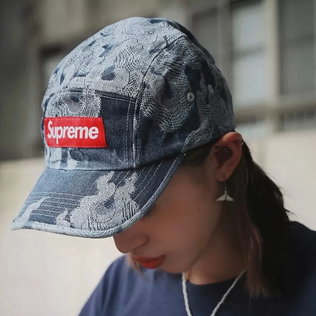 Supreme Flames Jacquard Denim Camp Cap Denim