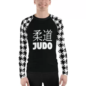 Tactical Triumph: Long Sleeve Classic Judo Houndstooth BJJ Rash Guard for Men Noir