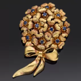 Tiffany & Co. 18K Yellow Gold Sapphire Flower Bouquet Brooch Pin