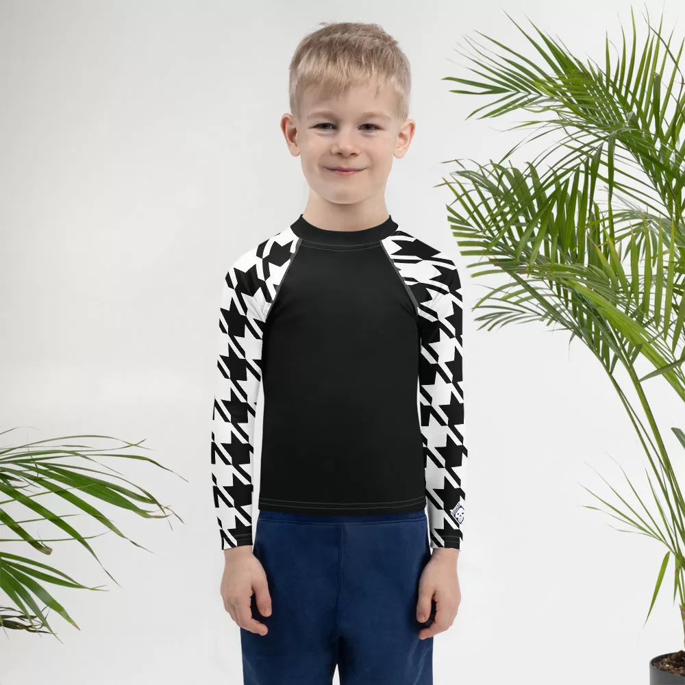 Unleash Your Potential: Boy's Houndstooth BJJ Rash Guard - Long Sleeve