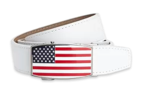 USA Flag Aston White, 1 3/8 Strap, Golf Belt