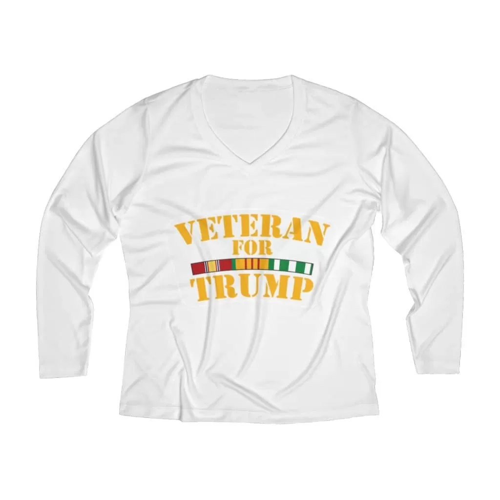 Veteran for Trump Women's Long Sleeve Performance V-neck Tee