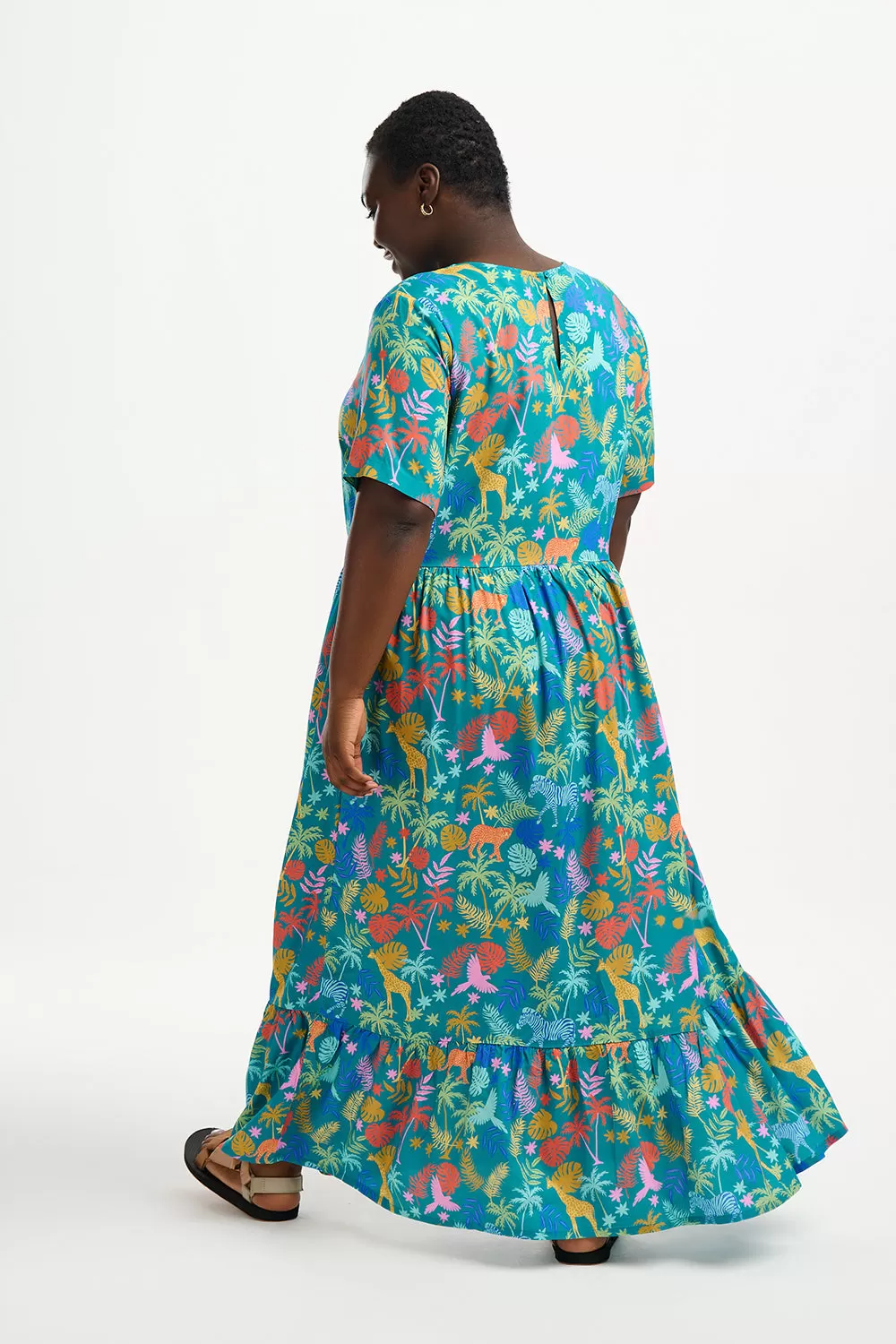 Vicky Maxi Smock Dress - Teal, Rainbow Jungle