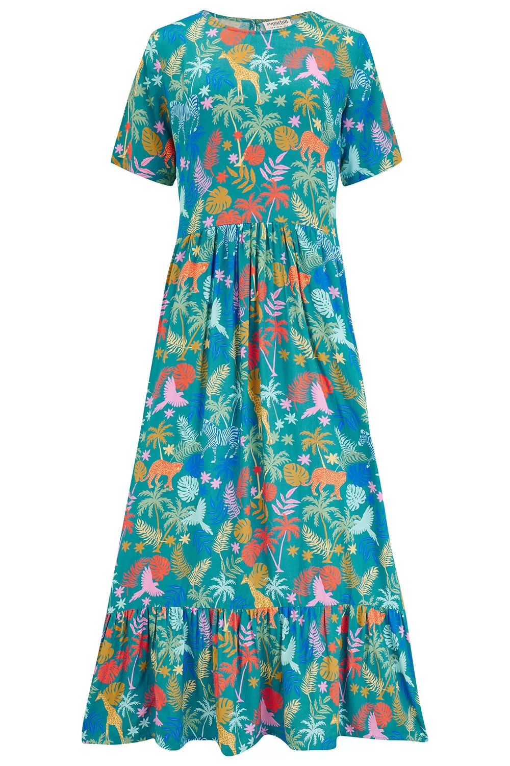 Vicky Maxi Smock Dress - Teal, Rainbow Jungle