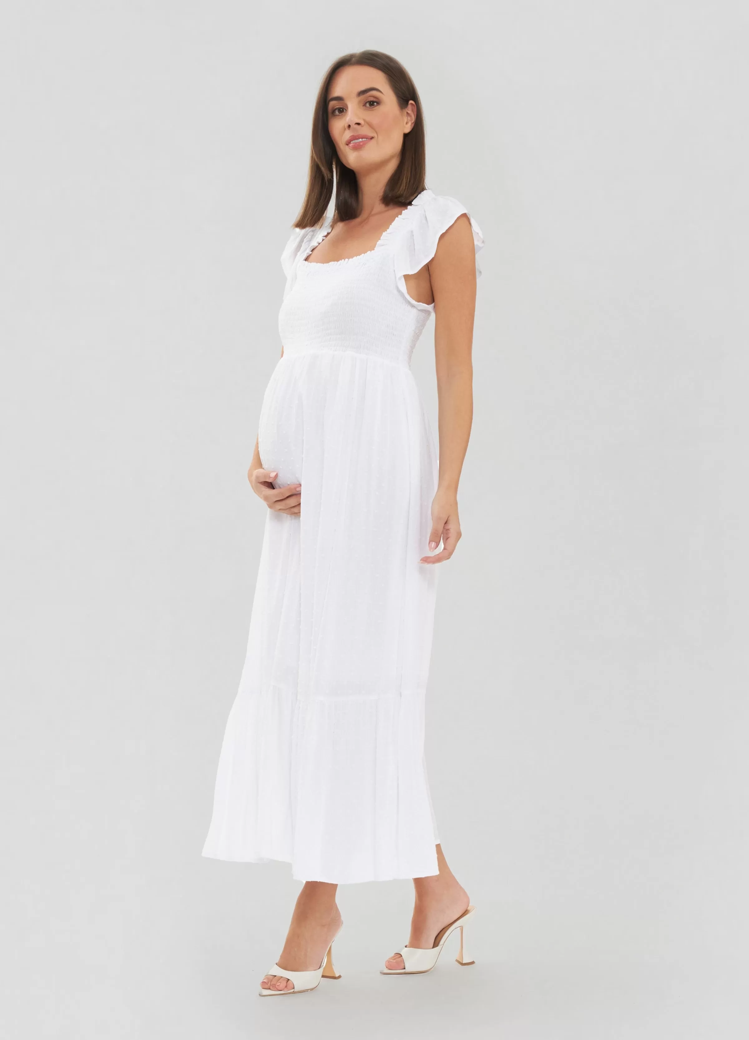 White Tiered Eyelet Maternity Dress