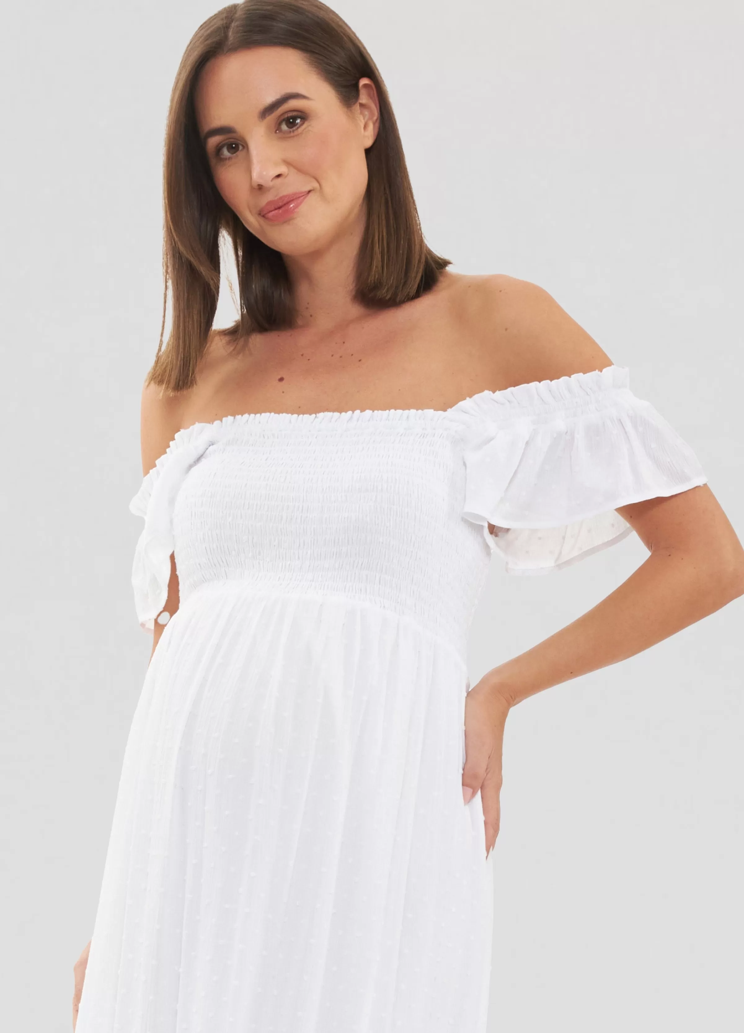 White Tiered Eyelet Maternity Dress