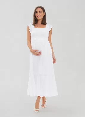 White Tiered Eyelet Maternity Dress