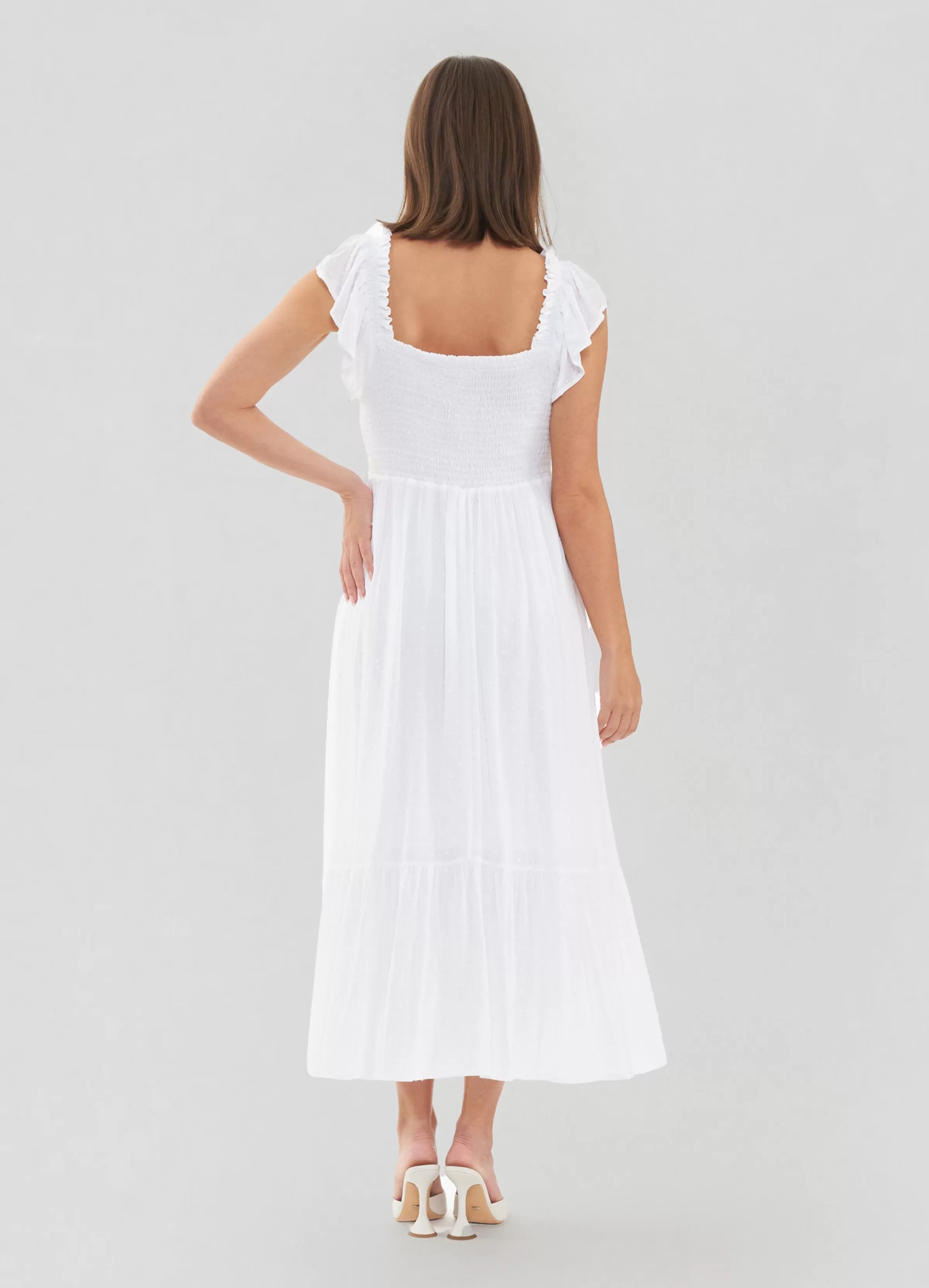 White Tiered Eyelet Maternity Dress