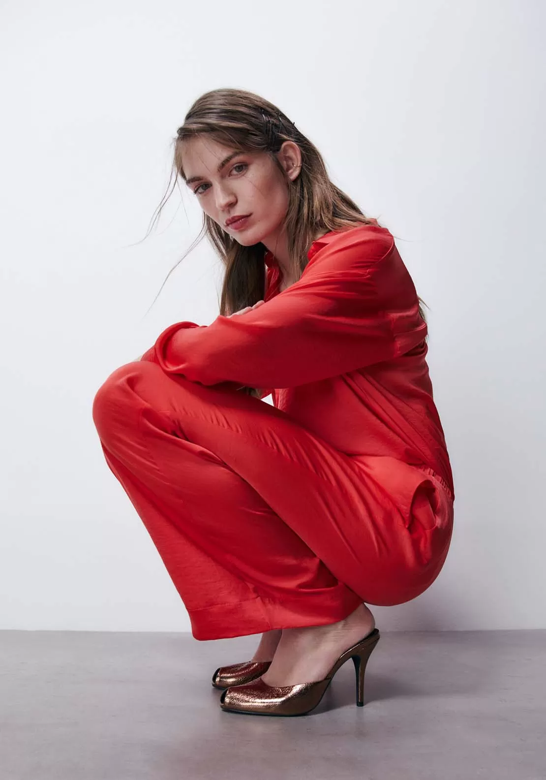 Wide Satin Pants - Red