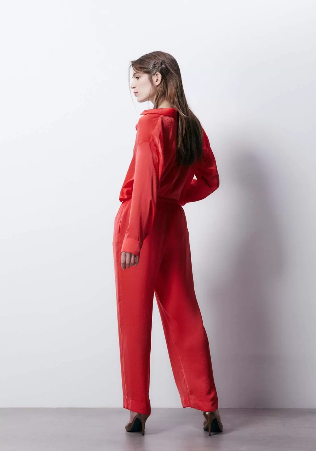 Wide Satin Pants - Red