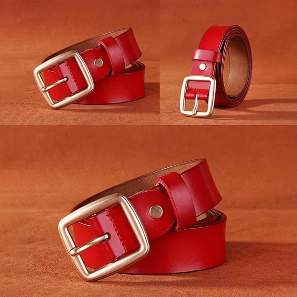 Women's All-match Square Pin Buckle Leather Solid Color Belt 52567347C