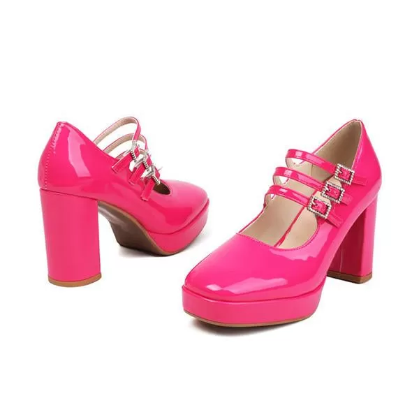 Women's Barbie Pink Buckle Chunk Heels Mary Jane 02517519S