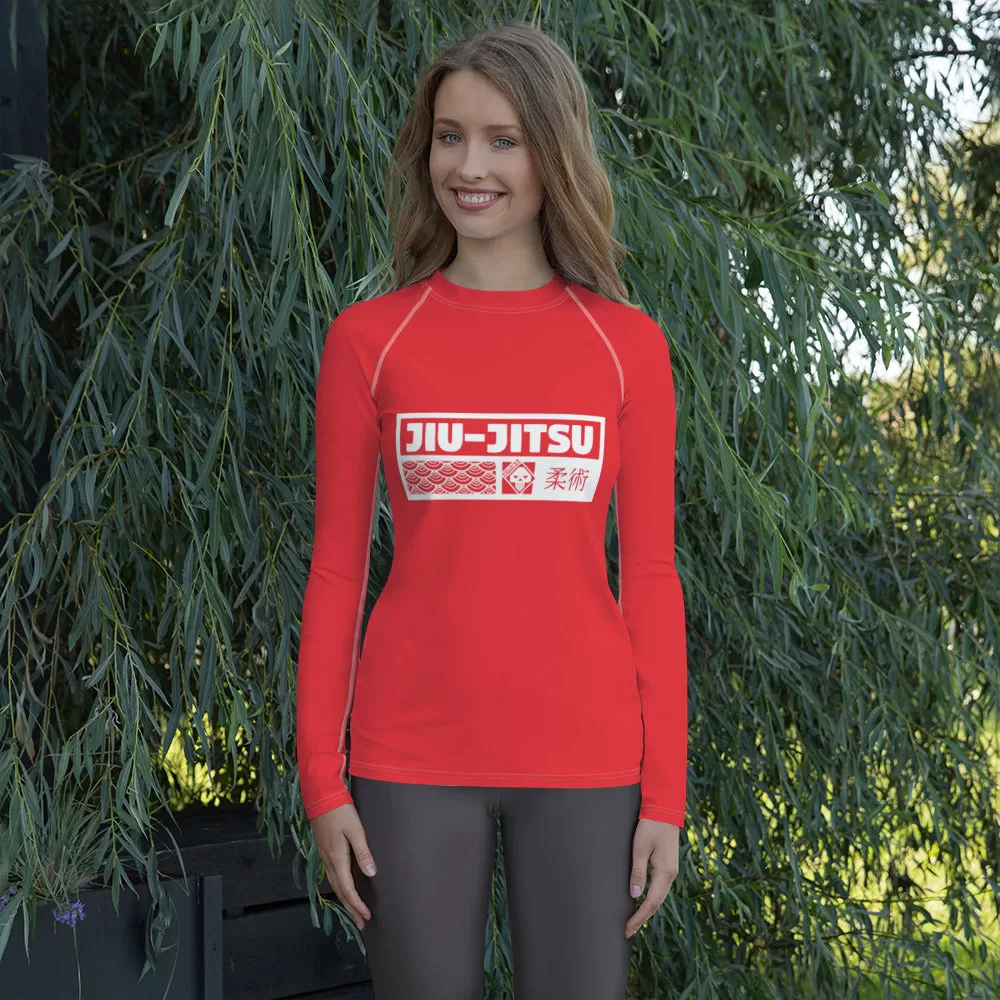 Womens Long Sleeve BJJ Rash Guard - Jiu-Jitsu 001 - Scarlet