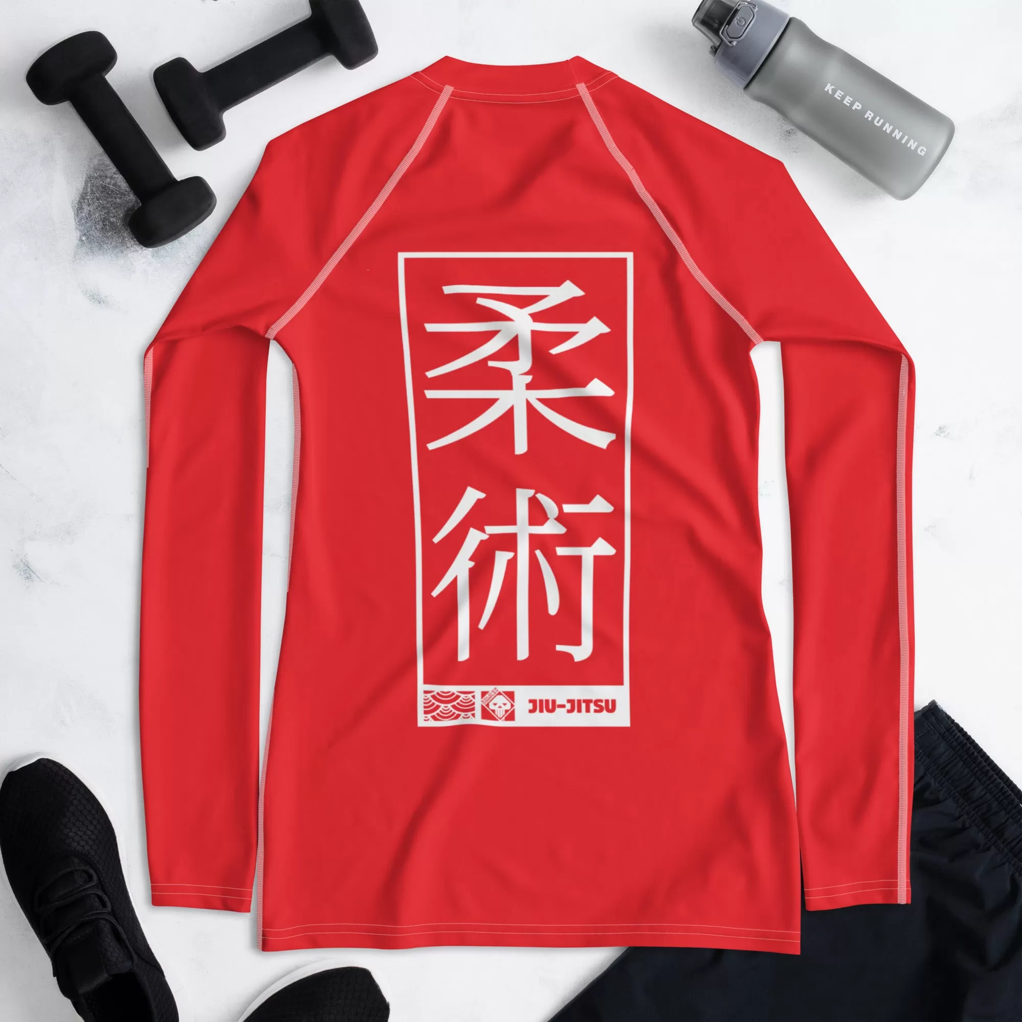 Womens Long Sleeve BJJ Rash Guard - Jiu-Jitsu 001 - Scarlet