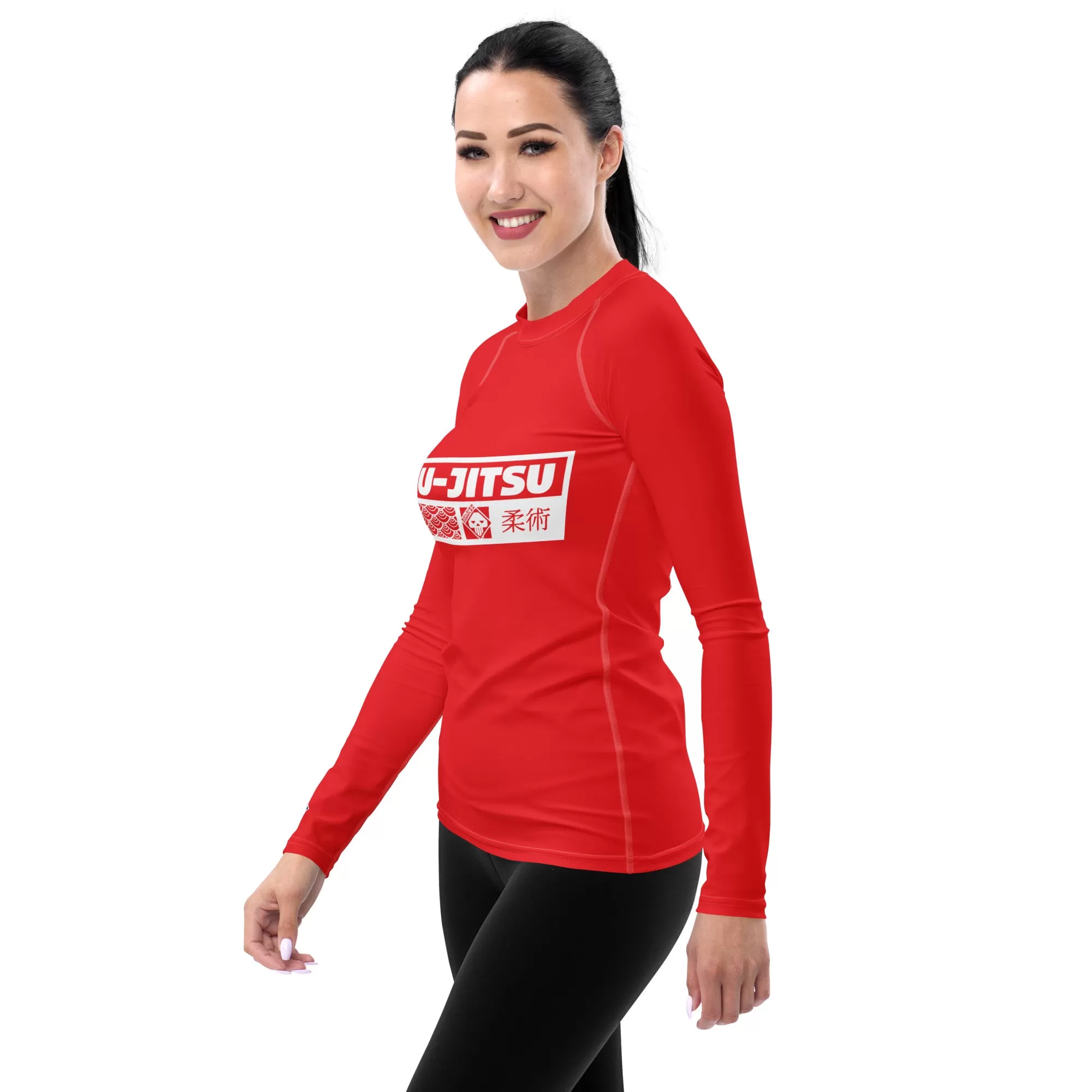 Womens Long Sleeve BJJ Rash Guard - Jiu-Jitsu 001 - Scarlet