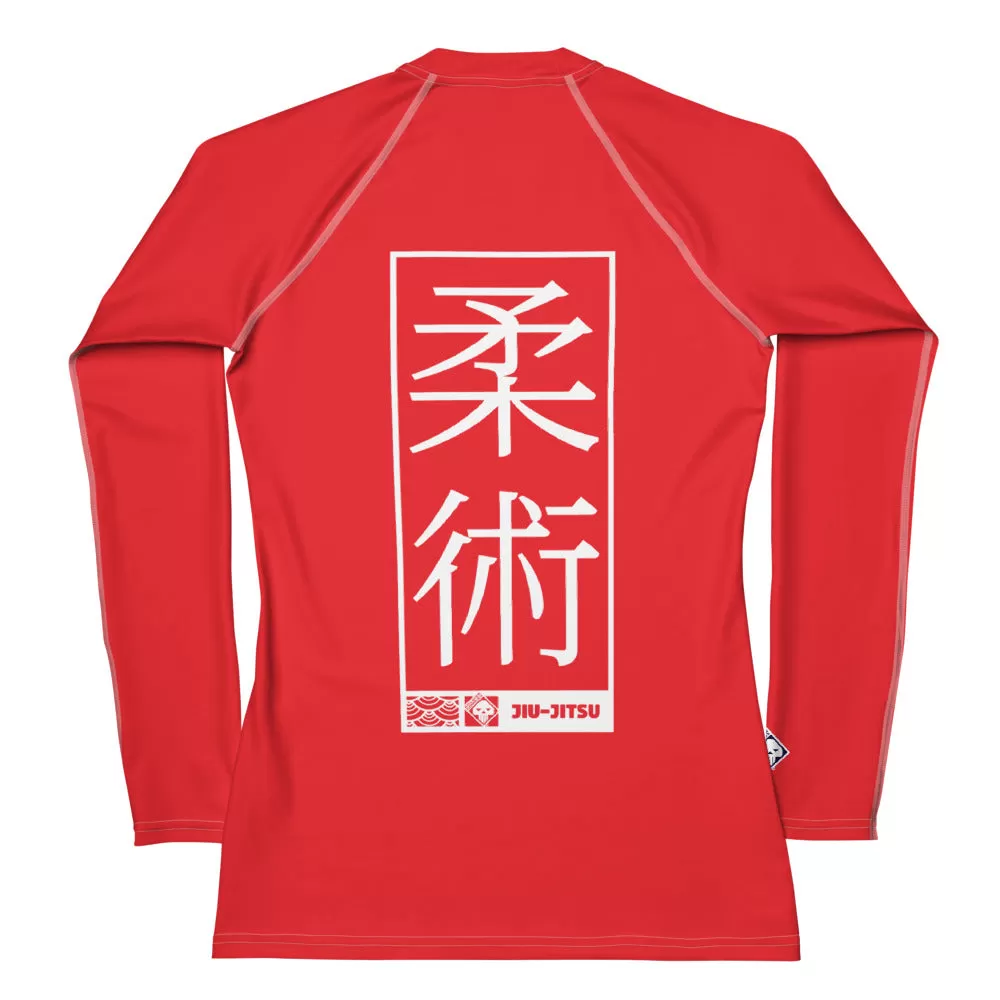 Womens Long Sleeve BJJ Rash Guard - Jiu-Jitsu 001 - Scarlet