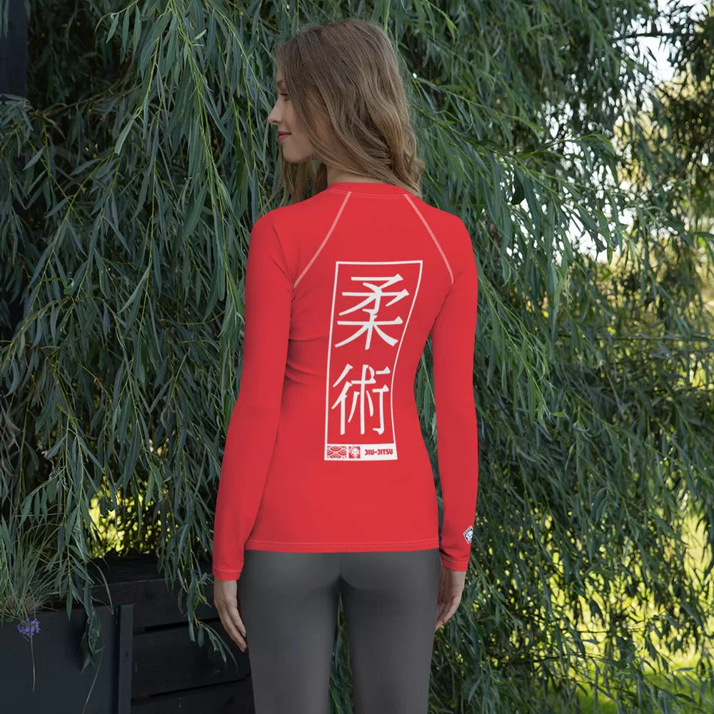 Womens Long Sleeve BJJ Rash Guard - Jiu-Jitsu 001 - Scarlet