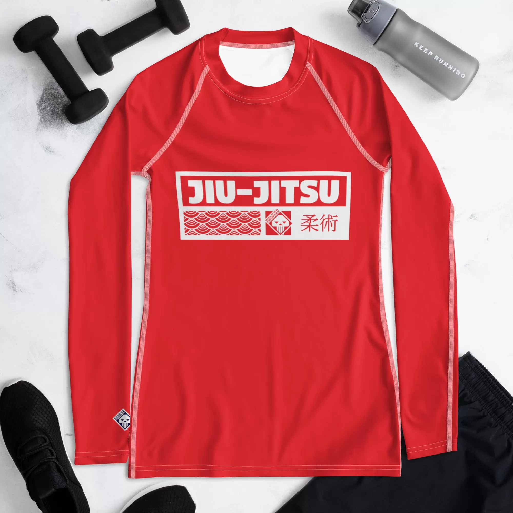 Womens Long Sleeve BJJ Rash Guard - Jiu-Jitsu 001 - Scarlet