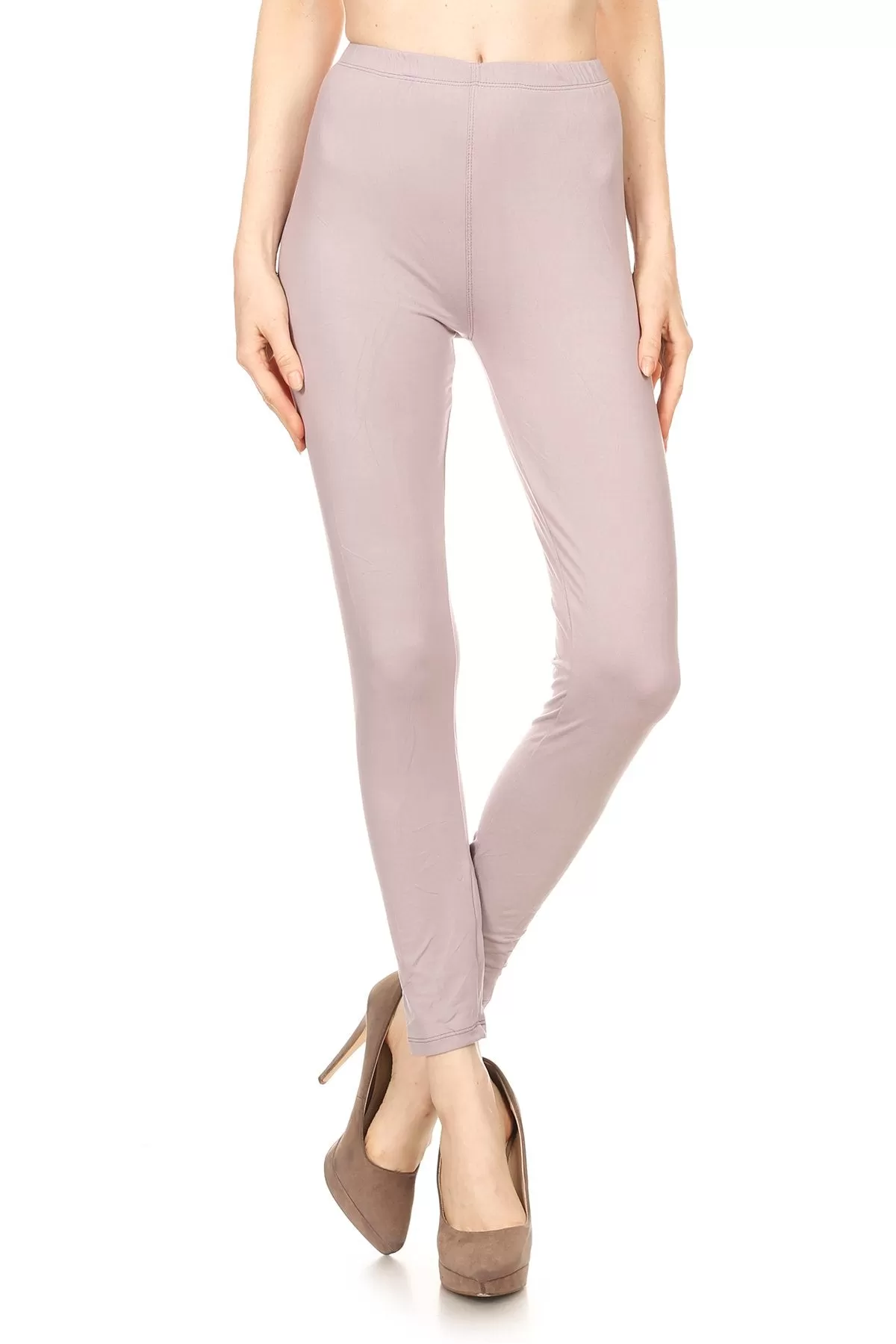 Women's PLUS Size Stretchable Solid Peach Skin Fabric Full Length Leggings